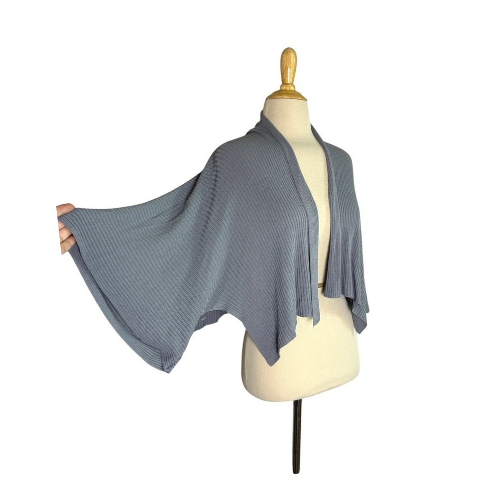 NEW Cobblestone Living Made in Italy OS Grey Ribbed Open Front Cardigan Shrug